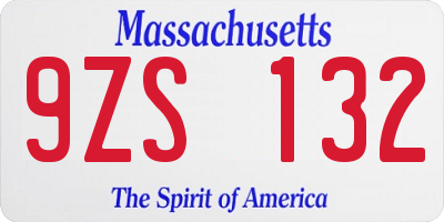 MA license plate 9ZS132