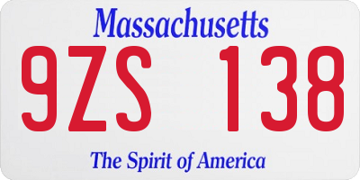 MA license plate 9ZS138