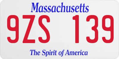 MA license plate 9ZS139