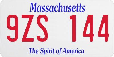 MA license plate 9ZS144