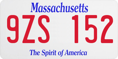 MA license plate 9ZS152