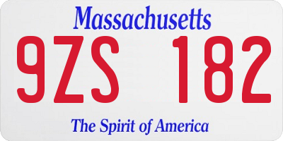 MA license plate 9ZS182