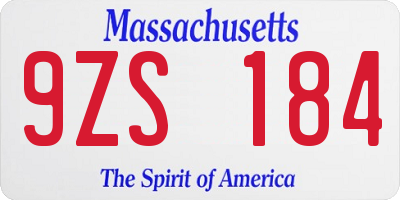 MA license plate 9ZS184