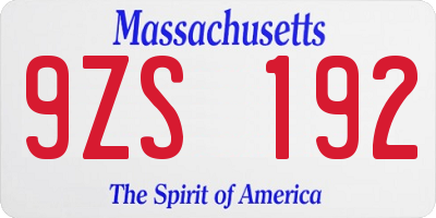 MA license plate 9ZS192