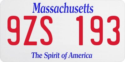 MA license plate 9ZS193