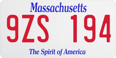MA license plate 9ZS194