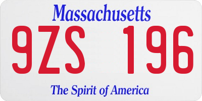 MA license plate 9ZS196