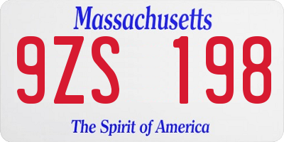 MA license plate 9ZS198