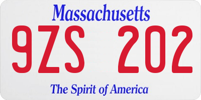 MA license plate 9ZS202