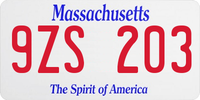 MA license plate 9ZS203