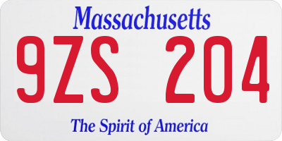 MA license plate 9ZS204