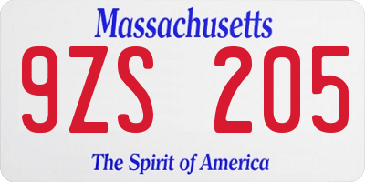 MA license plate 9ZS205