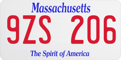 MA license plate 9ZS206