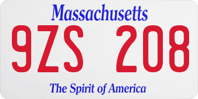 MA license plate 9ZS208