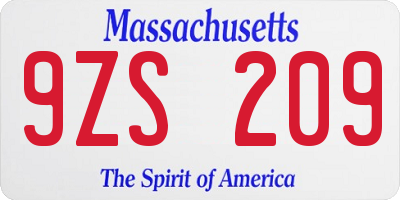 MA license plate 9ZS209