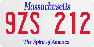 MA license plate 9ZS212