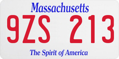 MA license plate 9ZS213