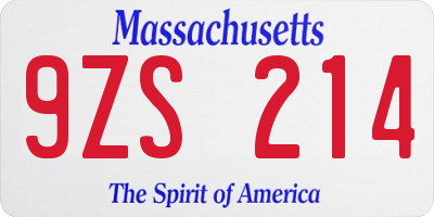 MA license plate 9ZS214