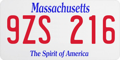 MA license plate 9ZS216