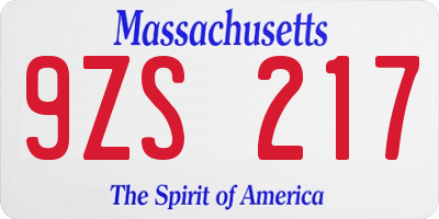 MA license plate 9ZS217