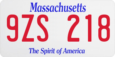 MA license plate 9ZS218