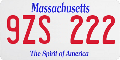 MA license plate 9ZS222