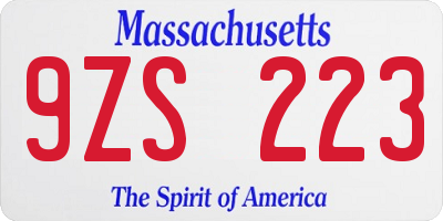 MA license plate 9ZS223