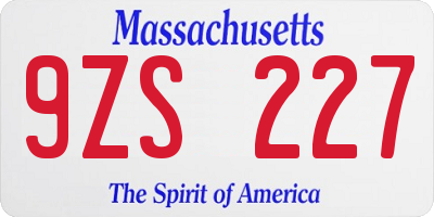 MA license plate 9ZS227