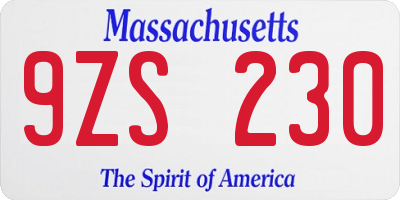 MA license plate 9ZS230