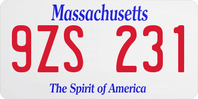 MA license plate 9ZS231