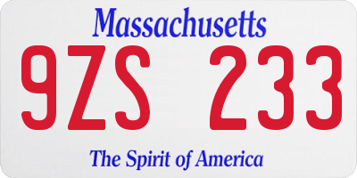 MA license plate 9ZS233