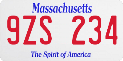 MA license plate 9ZS234