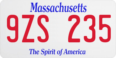 MA license plate 9ZS235