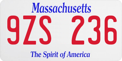 MA license plate 9ZS236