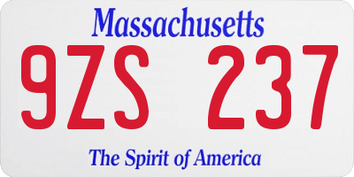 MA license plate 9ZS237