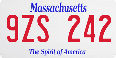 MA license plate 9ZS242