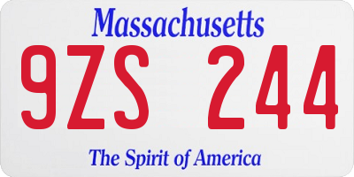 MA license plate 9ZS244