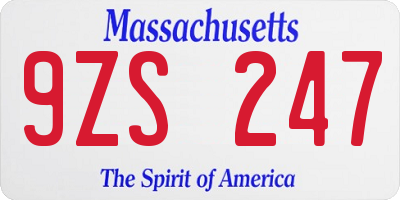 MA license plate 9ZS247