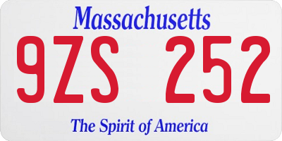 MA license plate 9ZS252