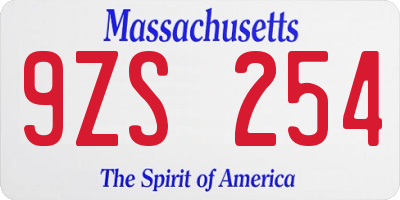 MA license plate 9ZS254