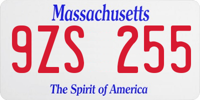 MA license plate 9ZS255