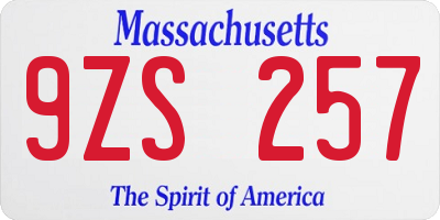 MA license plate 9ZS257