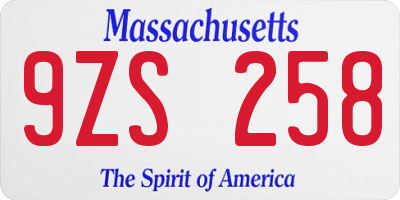 MA license plate 9ZS258