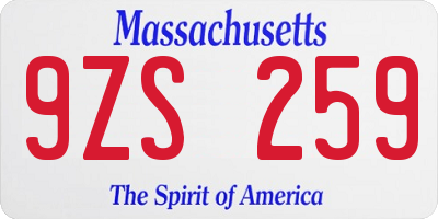 MA license plate 9ZS259