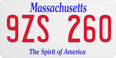 MA license plate 9ZS260