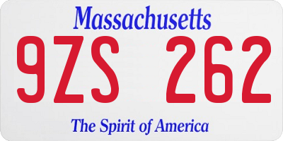 MA license plate 9ZS262