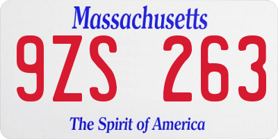 MA license plate 9ZS263