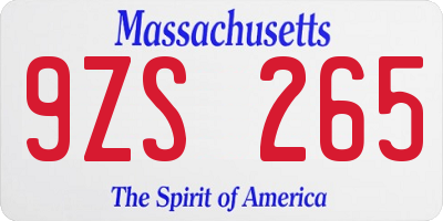 MA license plate 9ZS265