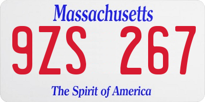 MA license plate 9ZS267