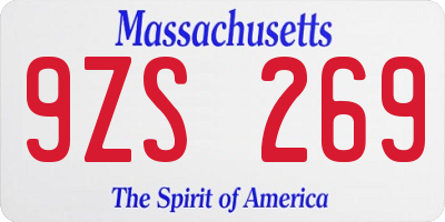 MA license plate 9ZS269